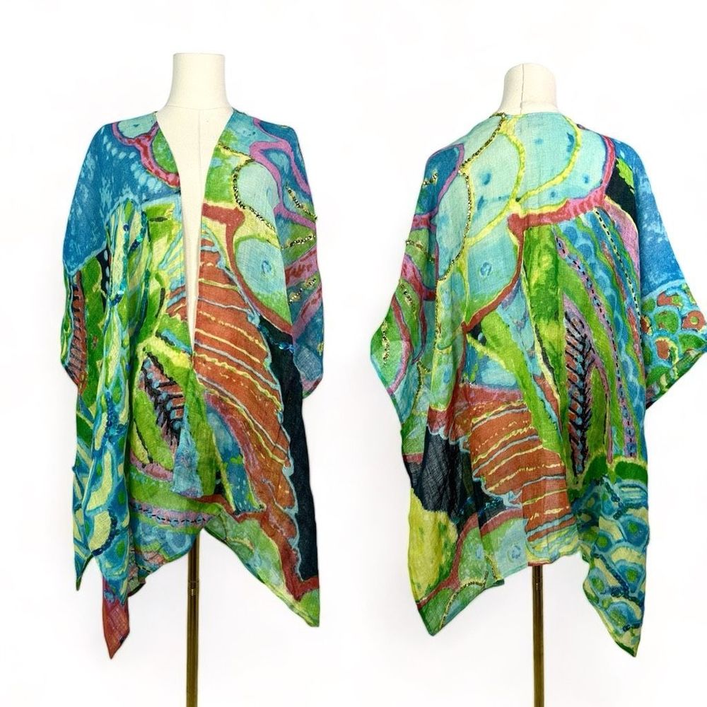 Chico's Multicolor Linen Artistic Wrap - Picture 14 of 14